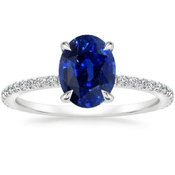 Anello di fidanzamento da donna con zaffiro blu ovale e accenti di diamante 4 carati