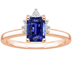Anello di fidanzamento da donna con zaffiro blu radiante e diamante 3.50 carati