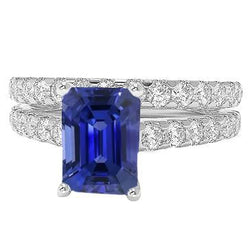 Anello di fidanzamento da donna con zaffiro blu taglio smeraldo 3 carati e diamante