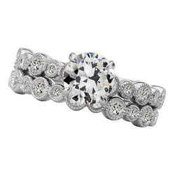 Anello di fidanzamento da donna incastonato con diamanti a taglio antico, stile vintage, 5 carati