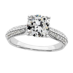 Anello di fidanzamento da donna rotondo con diamanti a taglio vecchio miniera, gioielli da 4 carati