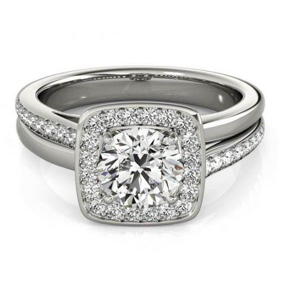 Anello di fidanzamento diamante 1.50 carati doppio gambo Halo oro bianco 14K - harrychadent.it