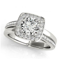 Anello di fidanzamento diamante 1.50 carati doppio gambo Halo oro bianco 14K