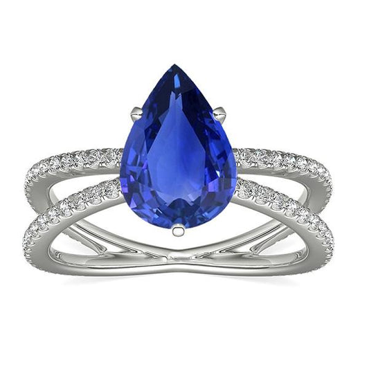 Anello di fidanzamento diamante pera zaffiro blu 5 carati gambo diviso - harrychadent.it