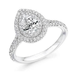 Anello di fidanzamento in diamante a forma di pera carati 3,35 con oro bianco 14 carati
