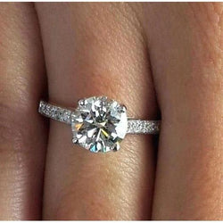 Anello di fidanzamento in oro bianco 14 carati con diamante taglio rotondo da 1,45 ct