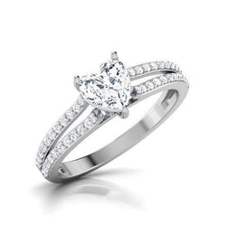 Anello di fidanzamento in oro bianco 14 carati con diamante taglio rotondo e cuore da 3,30 carati