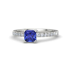 Anello di fidanzamento in oro bianco 14 carati con diamante zaffiro blu dello Sri Lanka da 1,90 ct