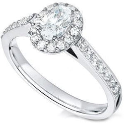 Anello di fidanzamento in oro bianco 14 carati con diamanti taglio ovale e rotondo da 3,25 ct
