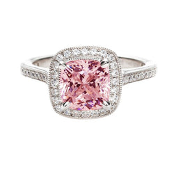 Anello di fidanzamento in oro bianco 14K con gemma rosa con cuscino Halo da 2.41 ct