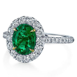 Anello di fidanzamento in oro bianco 14 carati con smeraldo verde e diamanti da 5.50 carati