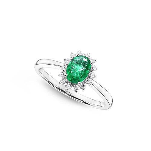 Anello di fidanzamento in oro bianco 14 carati con smeraldo verde e diamanti da 6,75 carati - harrychadent.it