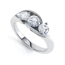 Anello di fidanzamento in oro bianco 14 carati con tre diamanti a taglio rotondo da 2,50 ct