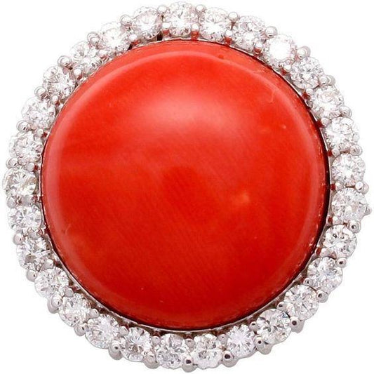 Anello di fidanzamento in oro bianco 14K 15 carati con corallo rosso e diamanti - harrychadent.it