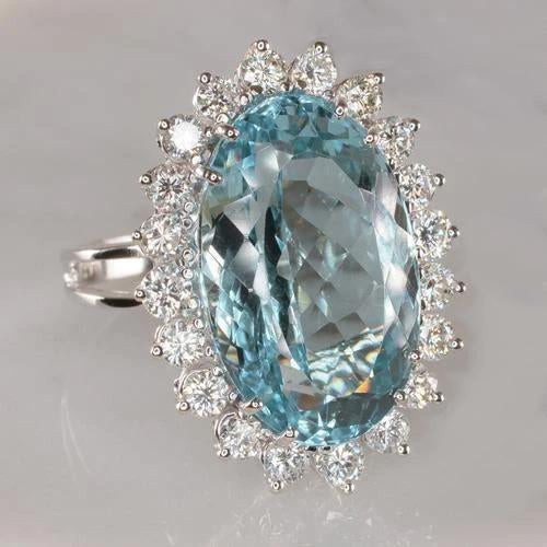 Anello di fidanzamento in oro bianco 14k con acquamarina e diamanti 9 ct - harrychadent.it