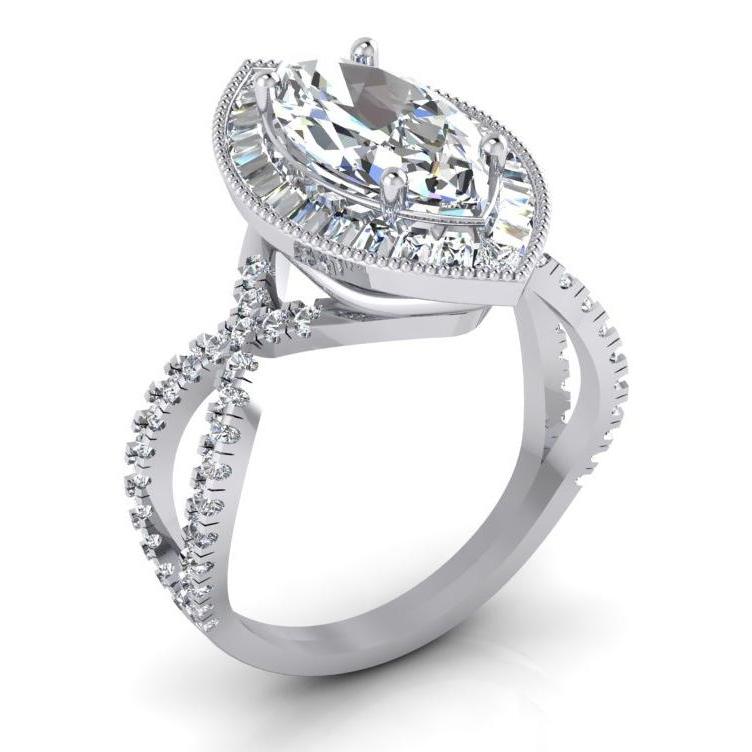 Anello di fidanzamento in oro bianco con diamante marquise Halo 4.50 carati Nuovo - harrychadent.it
