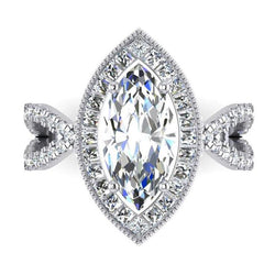 Anello di fidanzamento in oro bianco con diamante marquise Halo 4.50 carati Nuovo