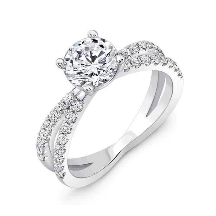 Anello di fidanzamento in oro bianco con diamante scintillante da 4,10 ct con gambo diviso - harrychadent.it