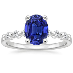 Anello di fidanzamento in oro bianco con diamante zaffiro blu ovale 4.50 carati