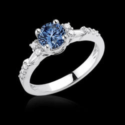 Anello di fidanzamento in oro bianco con diamanti bianchi blu da 1 carato