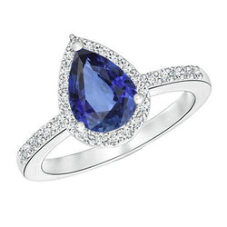 Anello di fidanzamento in oro bianco con gioielli con zaffiro blu e diamanti 3 carati