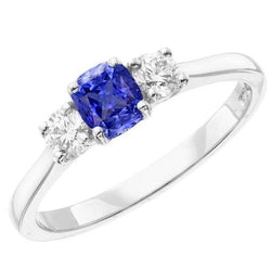 Anello di fidanzamento in oro con tre pietre zaffiro radiante 2 carati di diamanti