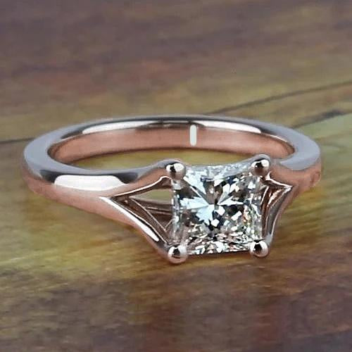 Anello di fidanzamento in oro rosa 14 carati con diamante taglio principessa da 1 carato con gambo diviso - harrychadent.it