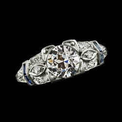 Anello di fidanzamento in oro rotondo vecchio minatore con diamanti e zaffiri 3.50 carati