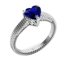 Anello di fidanzamento in stile antico con diamante a cuore blu zaffiro da 1,75 carati in oro bianco 14 carati