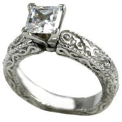 Anello di fidanzamento in stile antico con diamante a taglio Princess con gambo europeo 2,25 carati