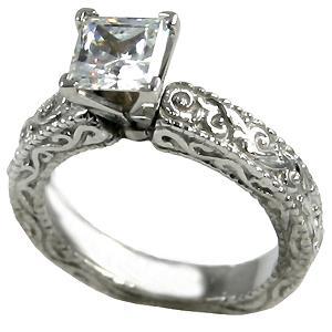 Anello di fidanzamento in stile antico con diamante a taglio Princess con gambo europeo 2,25 carati