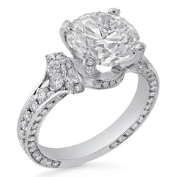 Anello di fidanzamento in stile antico con diamante rotondo 4,75 carati in oro bianco 14K