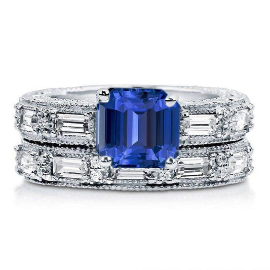 Anello di fidanzamento in stile antico con diamante smeraldo e zaffiro set 4.50 carati - harrychadent.it