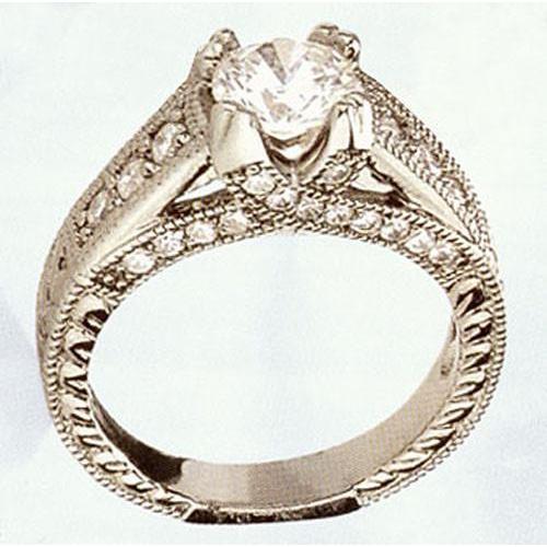 Anello di fidanzamento in stile antico con gambo diviso 1.38 carati in oro bianco 14K