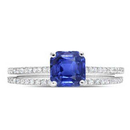 Anello di fidanzamento in zaffiro blu con taglio Asscher in oro bianco 14 carati 3 carati - harrychadent.it