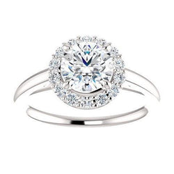 Anello di fidanzamento incastonato con diamante rotondo da 1,50 carati 14K Oro bianco