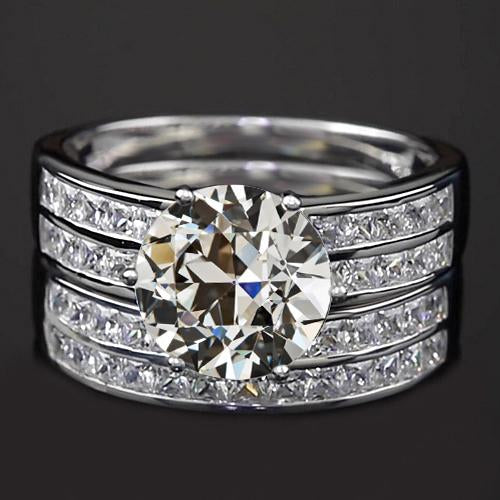 Anello di fidanzamento incastonato oro antico taglio miniera e diamanti principessa 5 carati oro 14K - harrychadent.it