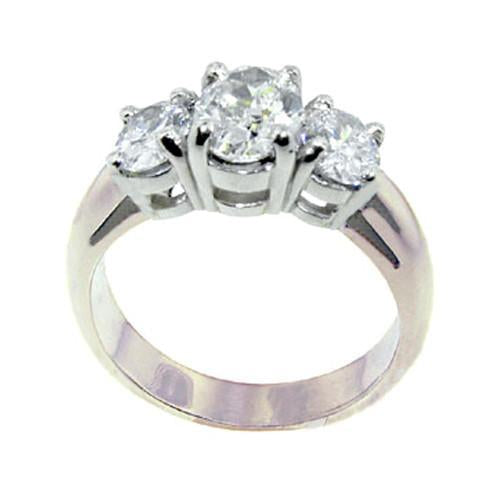 Anello di fidanzamento ovale con 3 pietre e diamante 3 carati. Oro bianco 14K - harrychadent.it