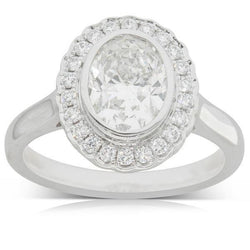 Anello di fidanzamento ovale con diamante 2,90 carati con castone in oro bianco