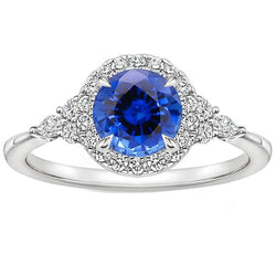 Anello di fidanzamento pera diamante e zaffiro Ceylon taglio rotondo Halo 3 carati