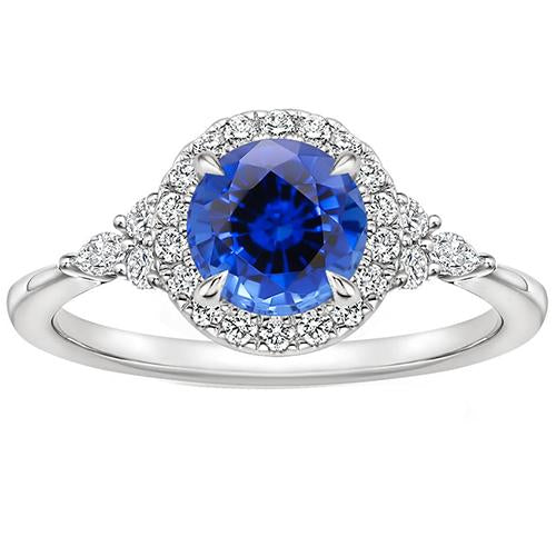 Anello di fidanzamento pera diamante e zaffiro Ceylon taglio rotondo Halo 3 carati - harrychadent.it