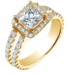 Anello di fidanzamento principessa da 4.25 carati in oro giallo 14k con gambo diviso
