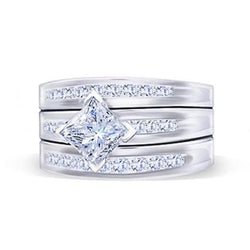 Anello di fidanzamento principessa e diamanti rotondi 2.75 carati di diamanti