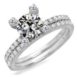 Anello di fidanzamento rotondo con diamante tagliato vecchia miniera, set di gioielli da 5 carati