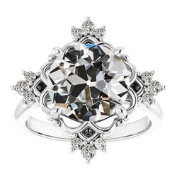 Anello di fidanzamento rotondo con diamante taglio vecchio stile stella oro 7 carati