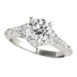 Anello di fidanzamento rotondo con diamanti taglio vecchio miniera gioielli in oro bianco 4 carati