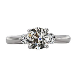Anello di fidanzamento rotondo con tre pietre di diamanti da minatore vecchio 3,50 carati