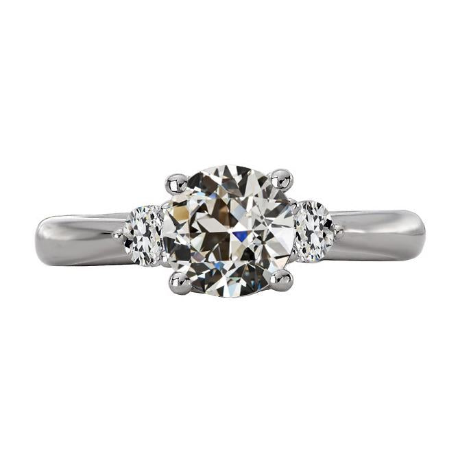Anello di fidanzamento rotondo con tre pietre di diamanti da minatore vecchio 3,50 carati - harrychadent.it