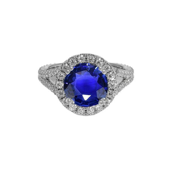 Anello di fidanzamento rotondo con zaffiro blu e diamante Halo 10 carati Novità - harrychadent.it