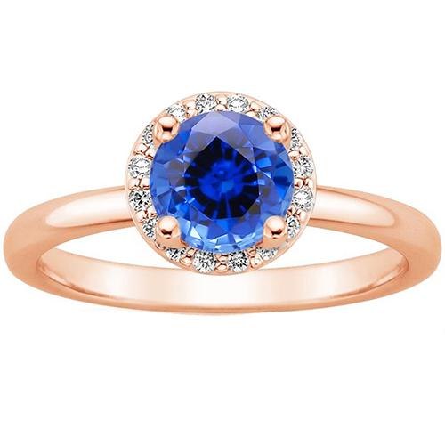 Anello di fidanzamento rotondo da donna Halo Blue Sapphire Rose Gold 2.50 carati - harrychadent.it